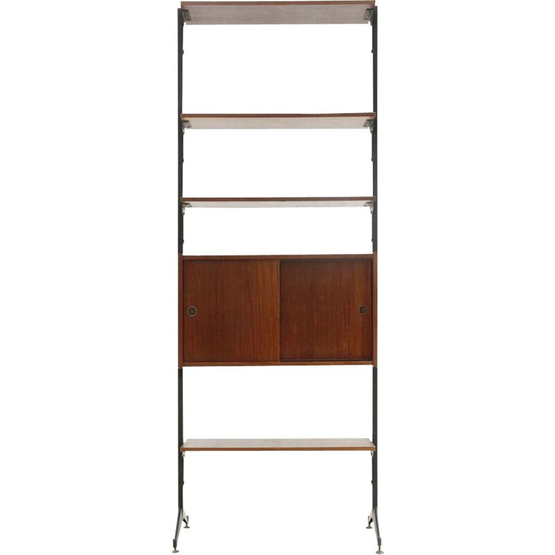 Vintage teak and black metal bookcase, Italy, 1960s