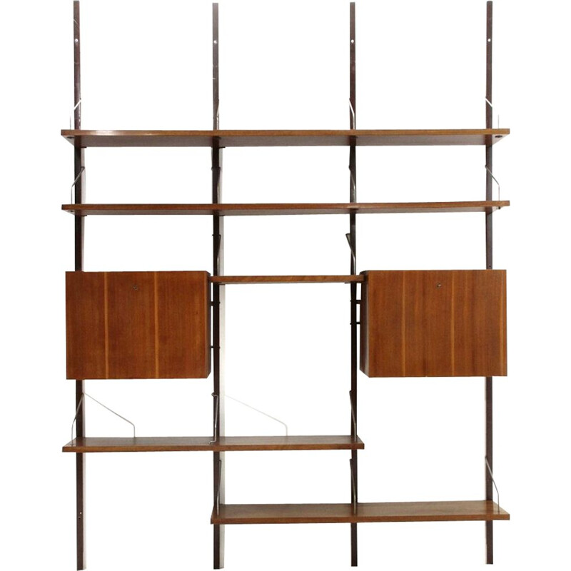 Vintage solid wood wall unit, Italy, 1950s