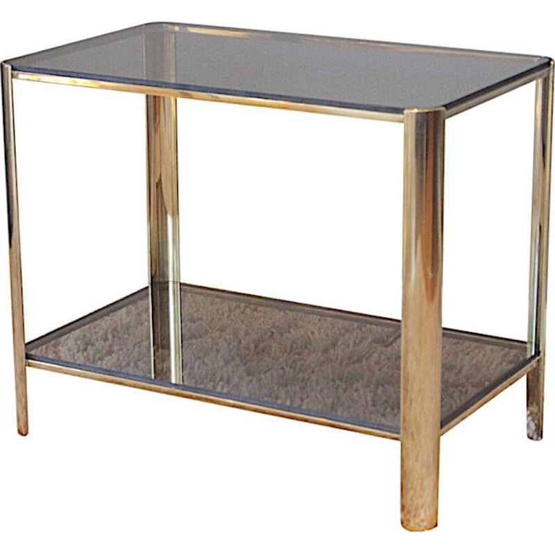 Vintage side table in bronze and tinted glass by Jacques Quinet for Broncz, 1960s