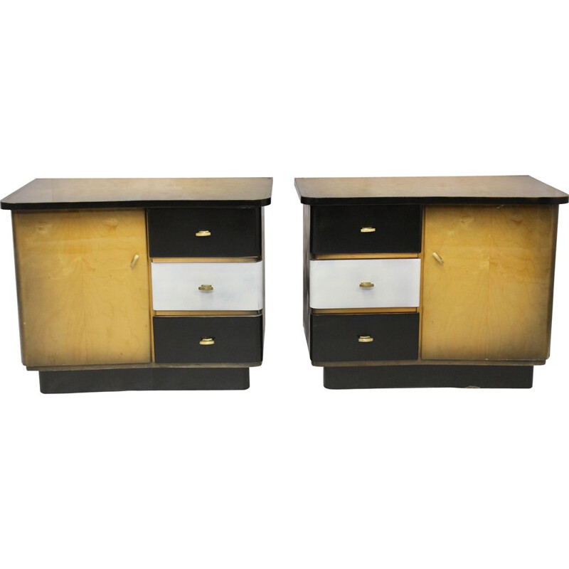 Pair of vintage two-tone black and white bedside tables