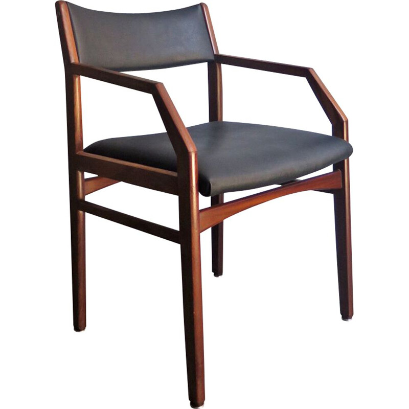 Vintage scandinavian chair in black leather and wood, 1960s
