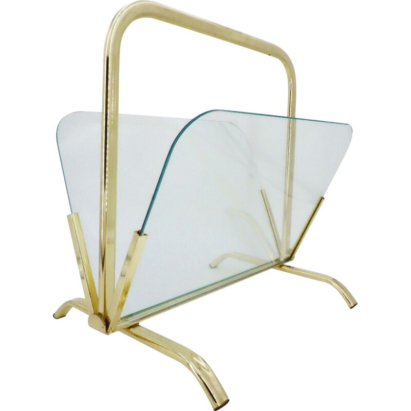 Brass and glass vintage magazine rack 1970