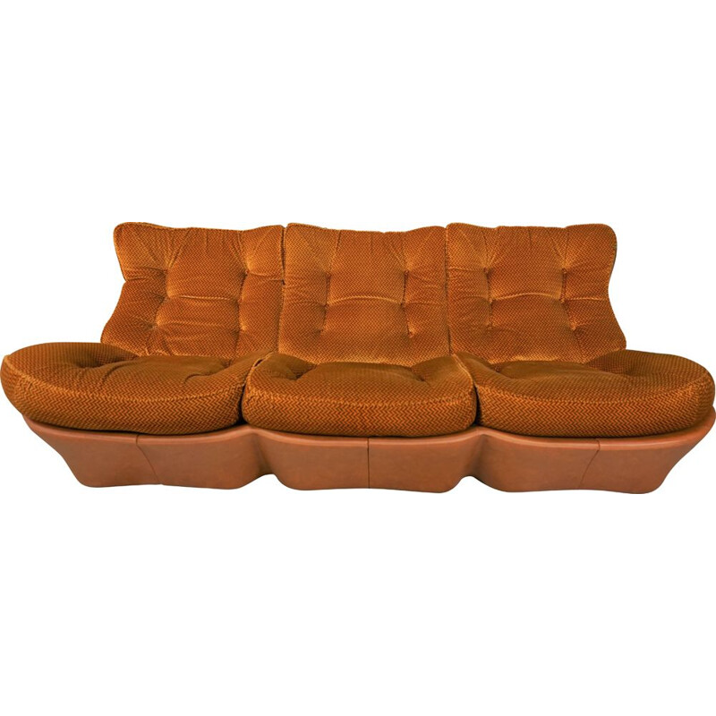 Vintage 3-seat sofa with cognac-coloured imitation leather, 1960