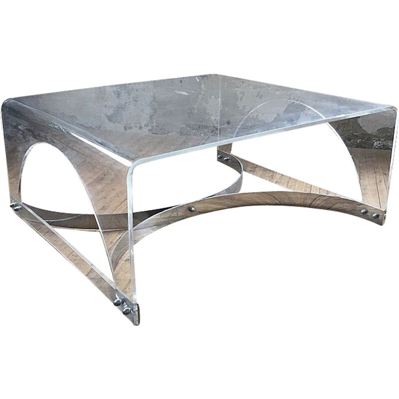 Vintage coffee table in plexiglass and transparent lucite, 1970s