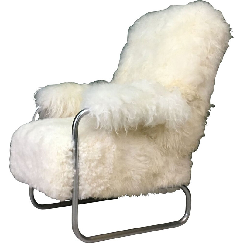 Vintage white sheepskin metal fluffy fury chair 