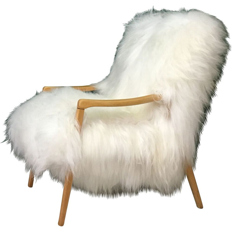 Vintage white sheepskin armchair