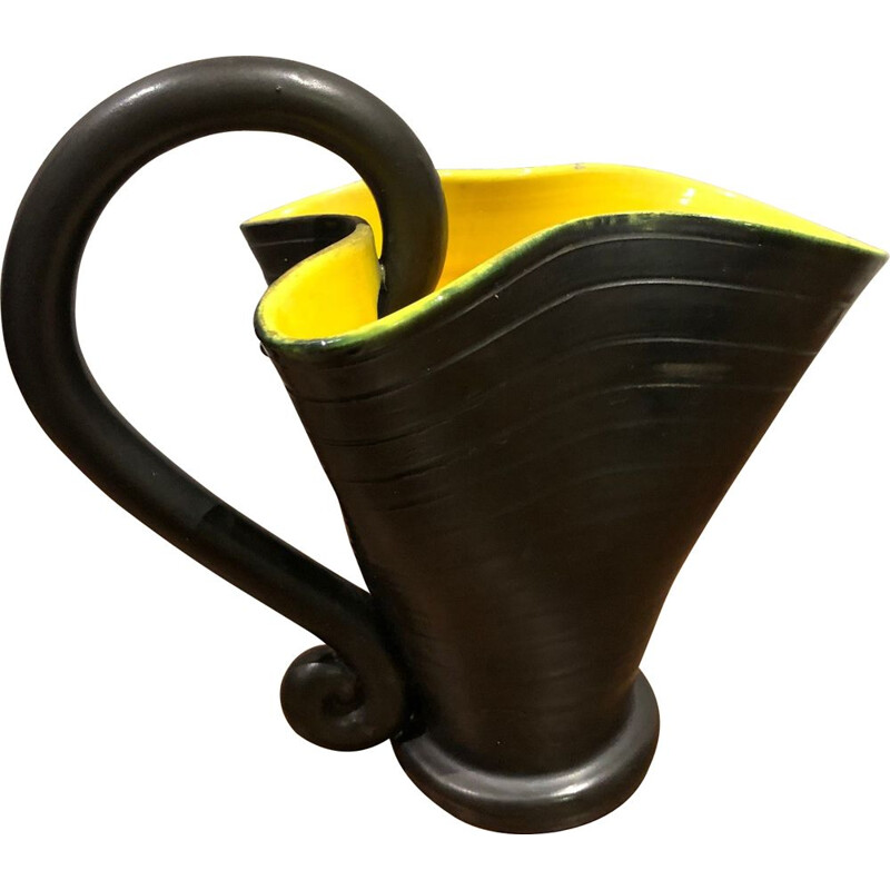 Vintage pitcher black and yellow from Vallauris 