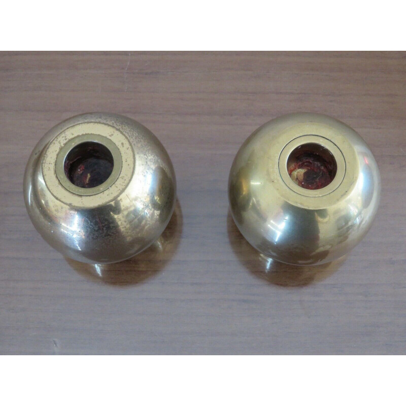 Pair of vintage solid brass "boule" candleholders by Jens Quistgaard, 1970s