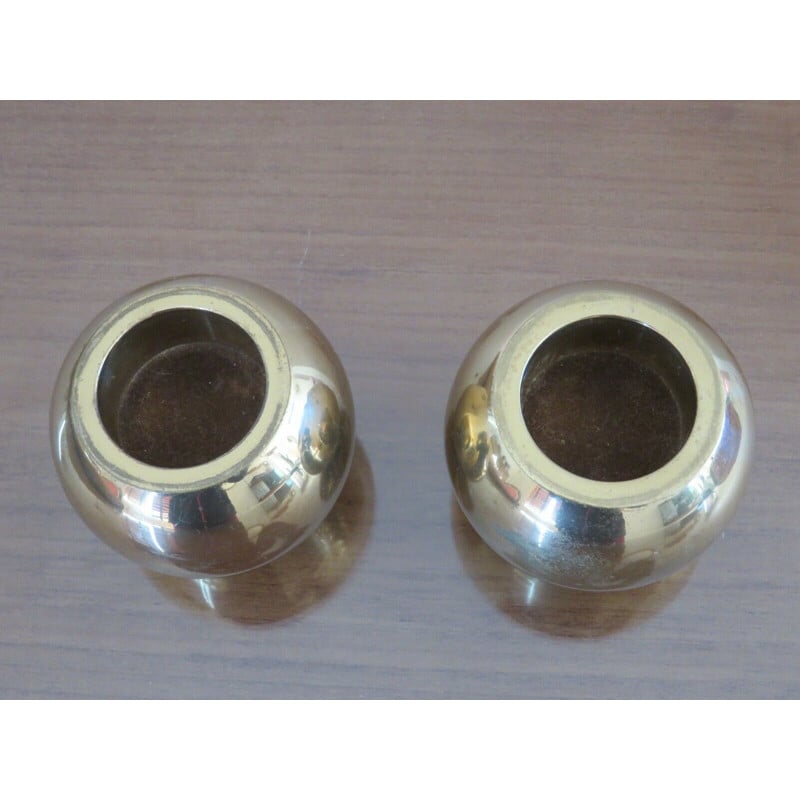 Pair of vintage solid brass "boule" candleholders by Jens Quistgaard, 1970s