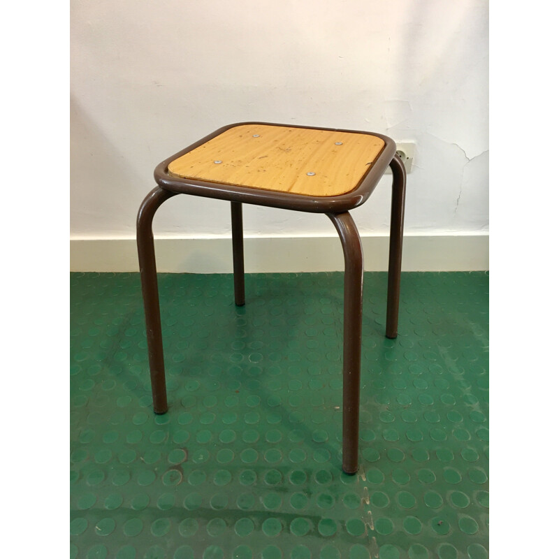 Tabouret vintage en acier et bois