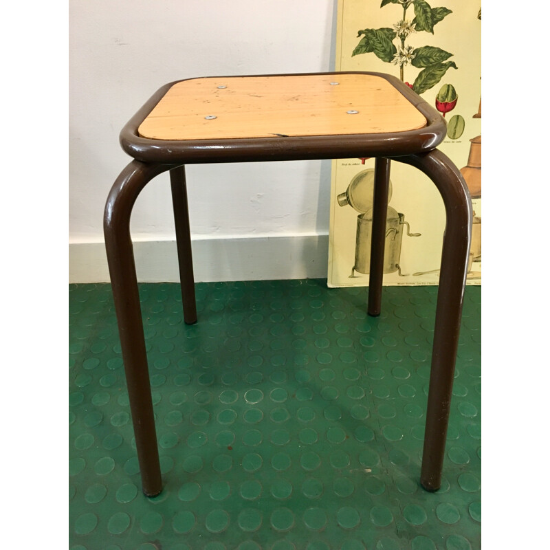 Tabouret vintage en acier et bois