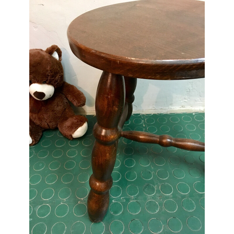 Vintage varnished wood tripod stool, 1980s