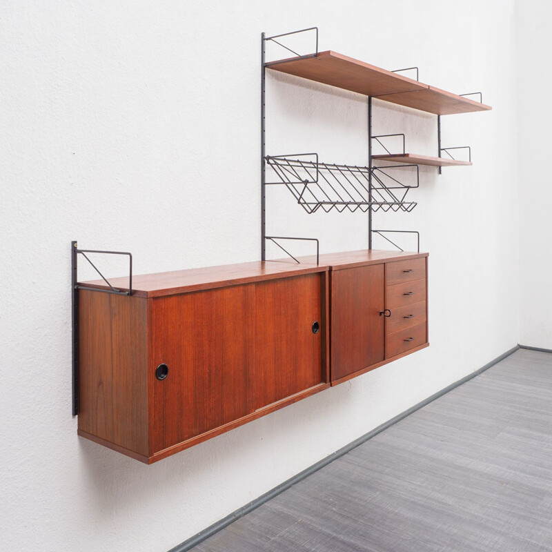 Vintage teak wall shelving system, 1960s