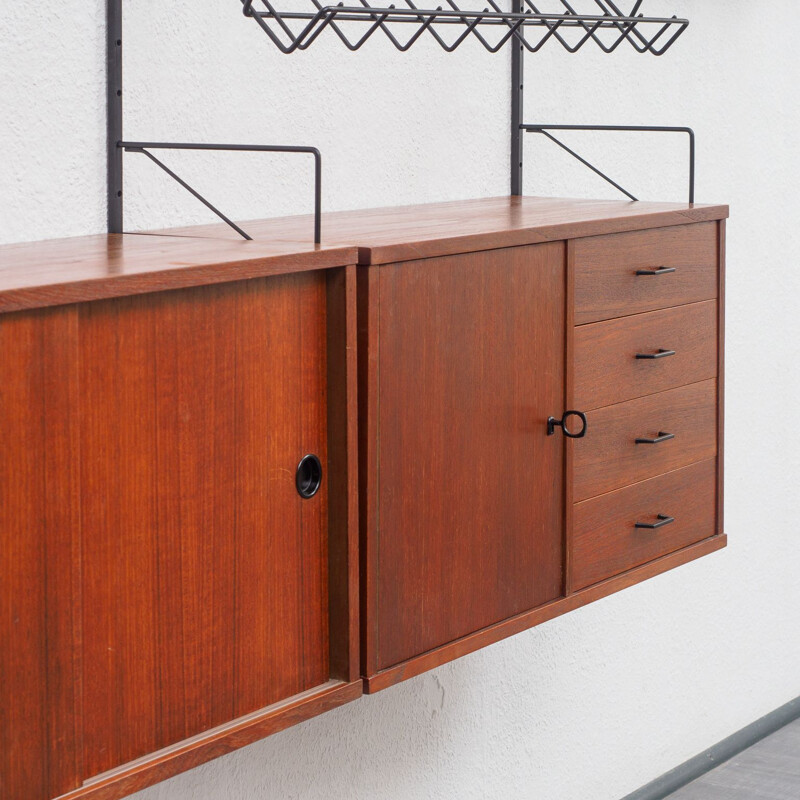 Vintage teak wall shelving system, 1960s