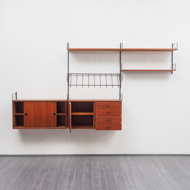 Vintage teak wall shelving system, 1960s