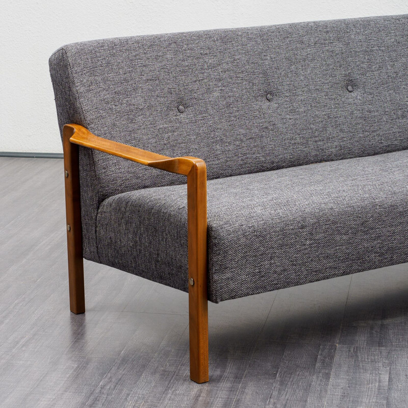 Vintage solid wood and fabric sofa, Scandinavian style, 1960s