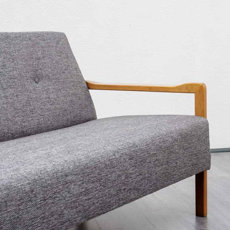 Vintage solid wood and fabric sofa, Scandinavian style, 1960s