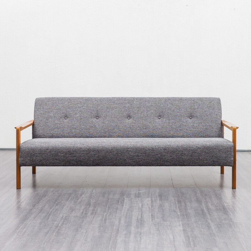 Vintage solid wood and fabric sofa, Scandinavian style, 1960s