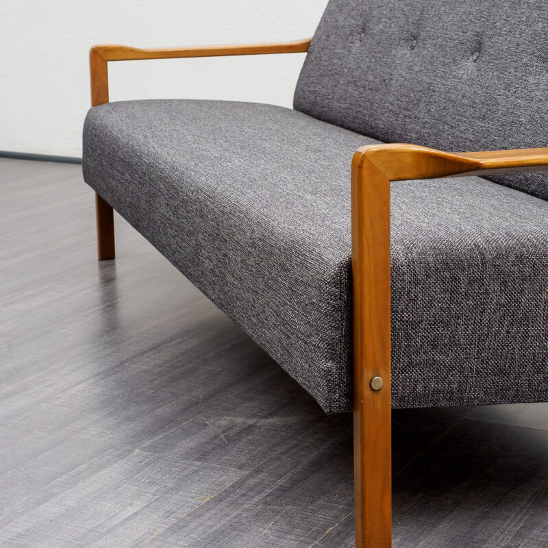 Vintage solid wood and fabric sofa, Scandinavian style, 1960s