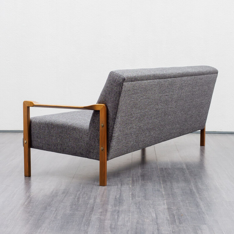 Vintage solid wood and fabric sofa, Scandinavian style, 1960s
