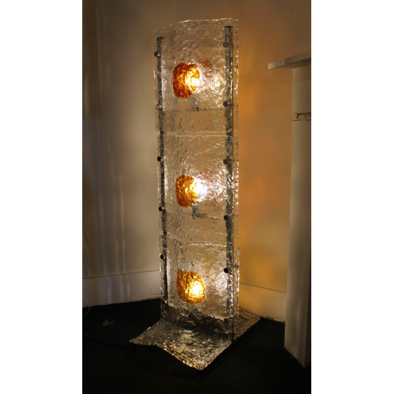 Floor lamp in Murano glass and chromed metal - 1970s