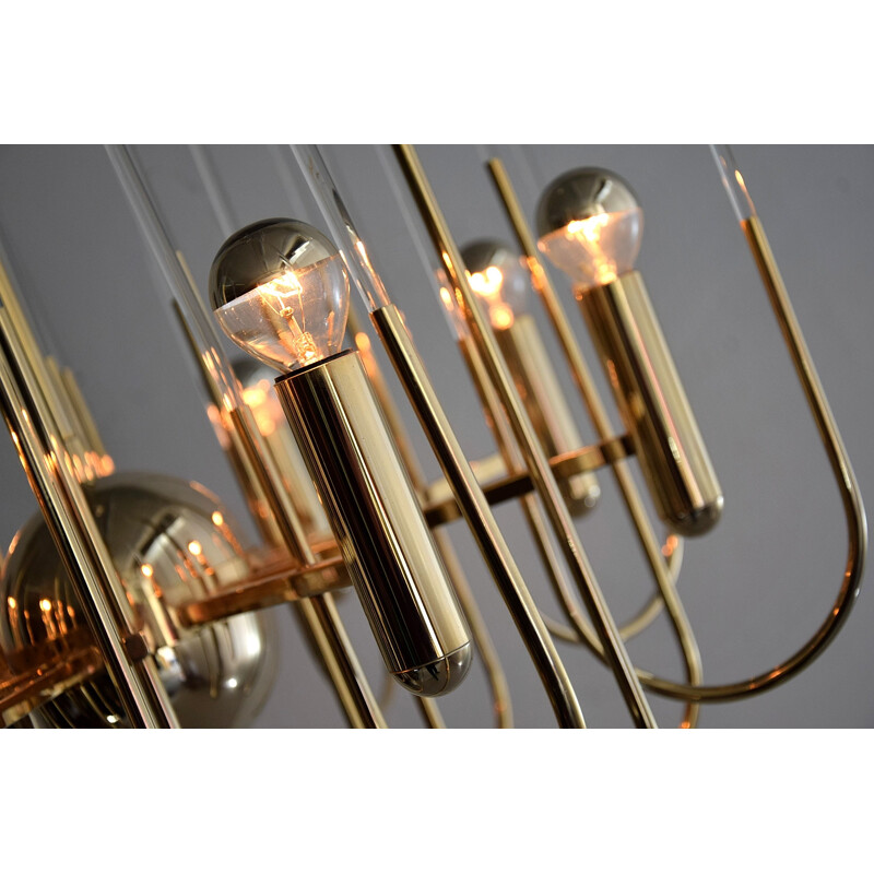 Vintage Hollywood Regency Brass and Glass Chandelier by Gaetano Sciolari 