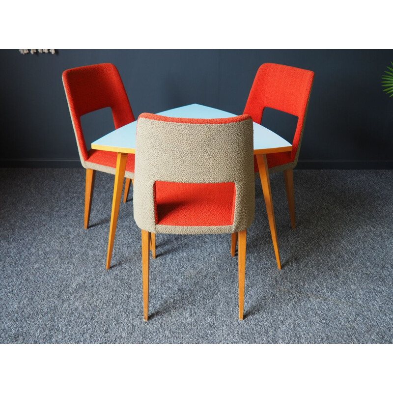 Vintage orange dining set with 3 chairs, 1960