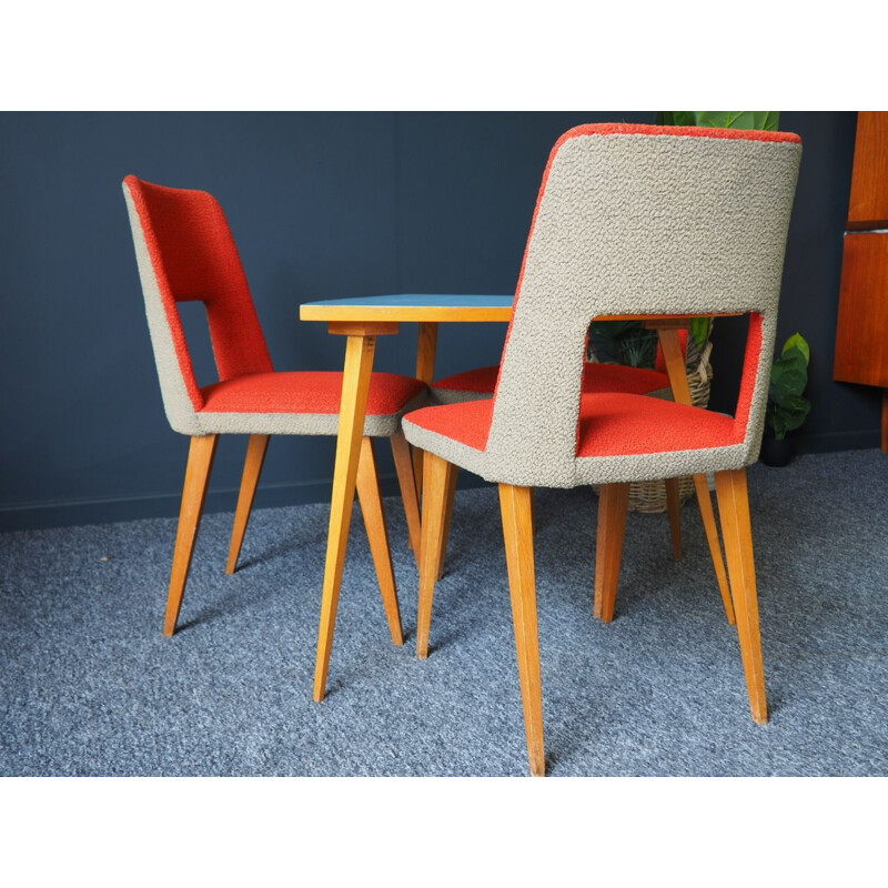 Ensemble à repas vintage orange avec 3 chaises, 1960