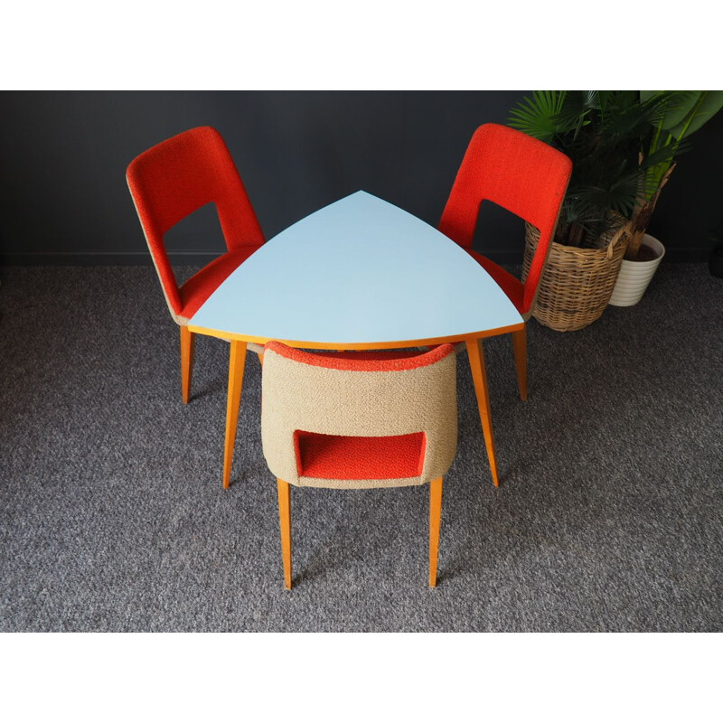 Vintage orange dining set with 3 chairs, 1960