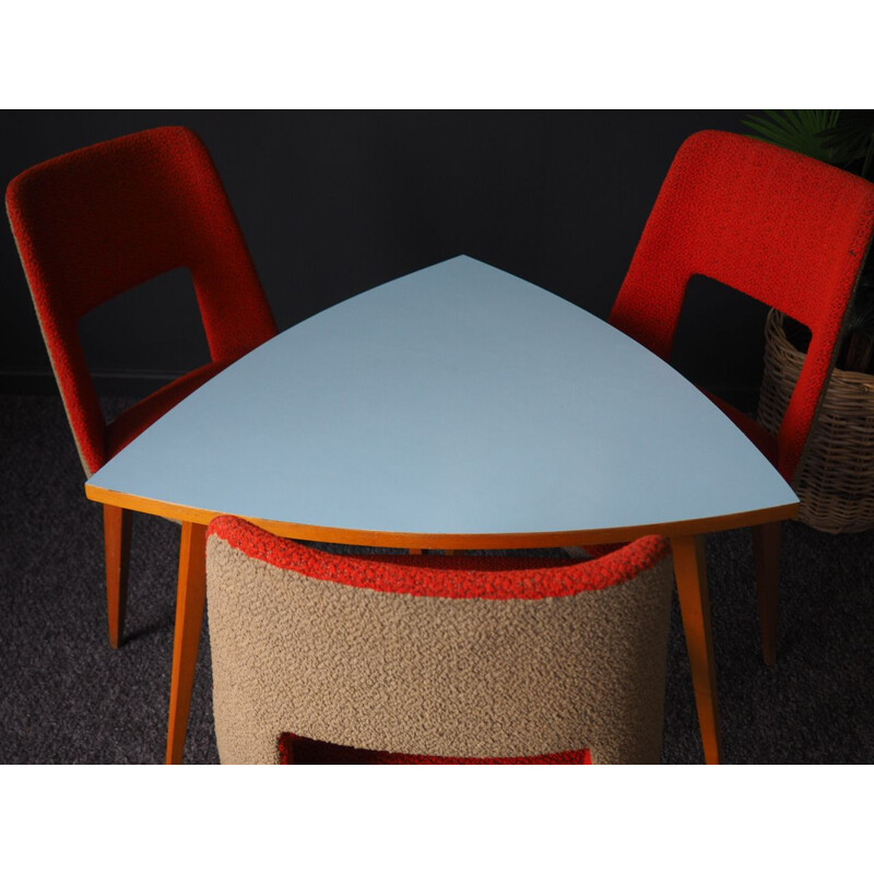 Vintage orange dining set with 3 chairs, 1960