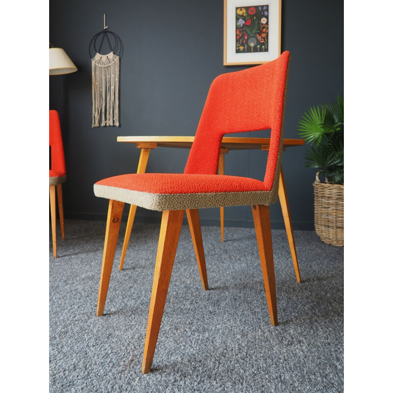 Vintage orange dining set with 3 chairs, 1960