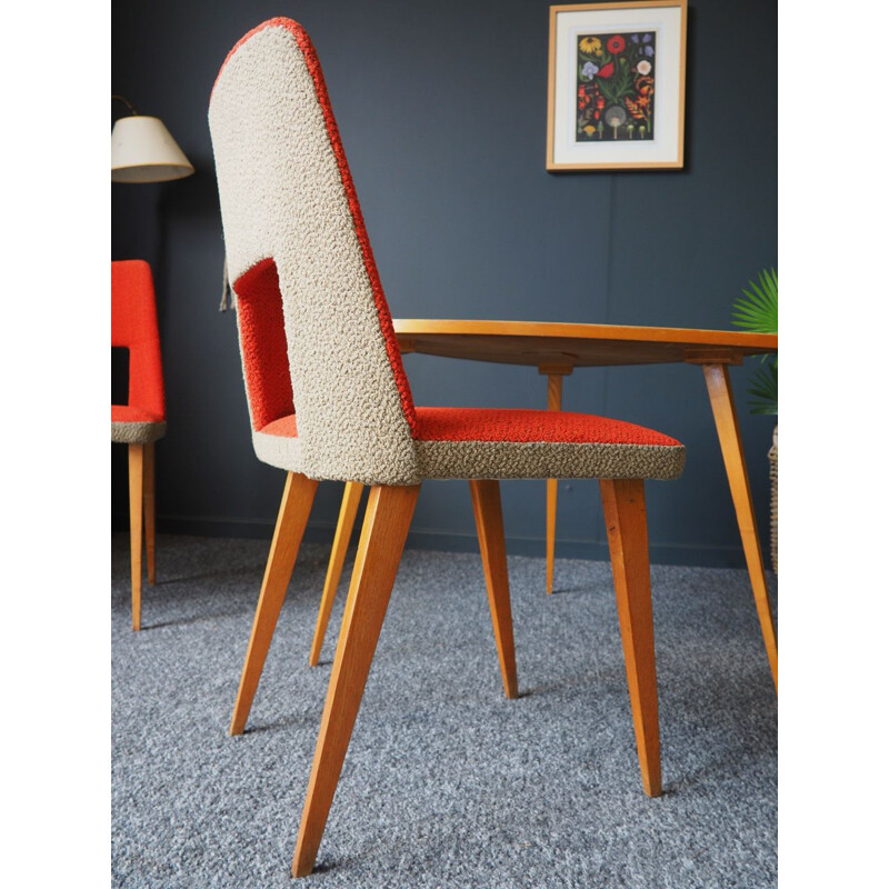 Vintage orange dining set with 3 chairs, 1960