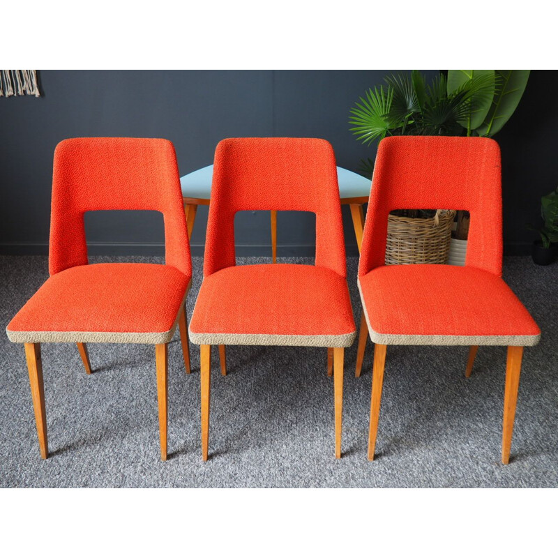 Ensemble à repas vintage orange avec 3 chaises, 1960