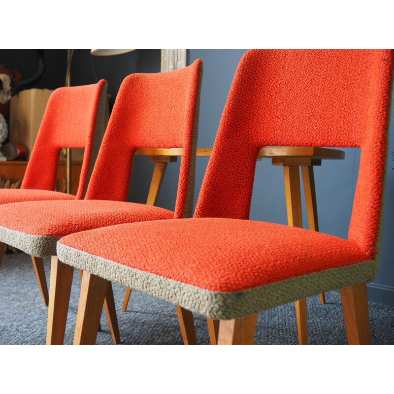 Vintage orange dining set with 3 chairs, 1960