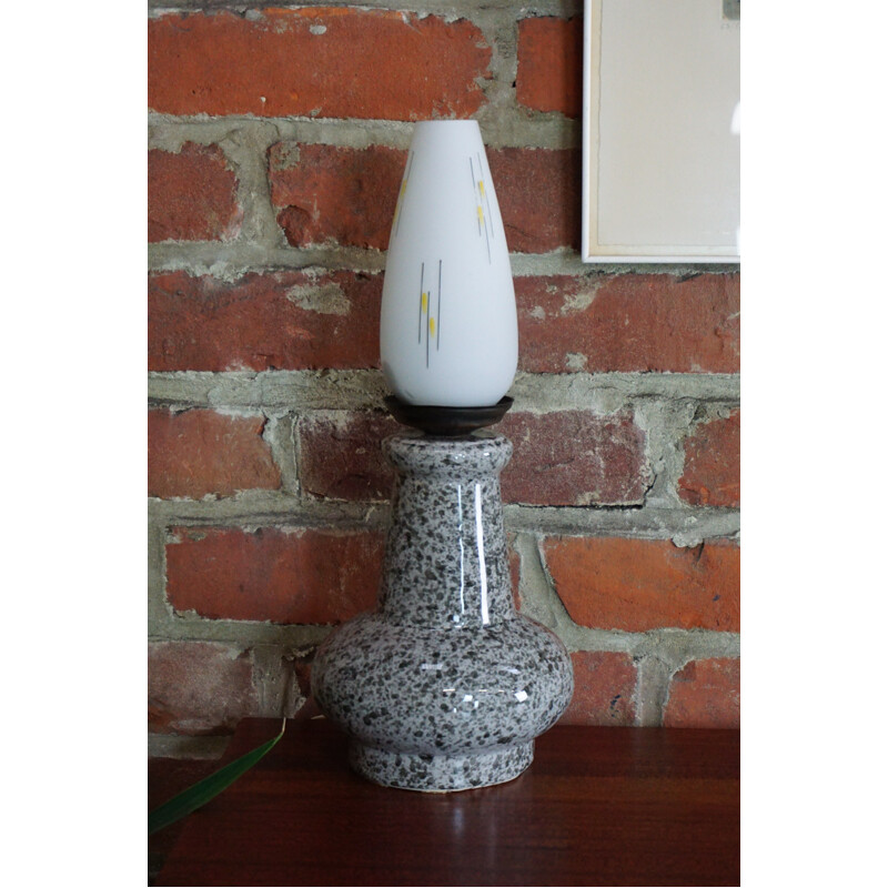 Vintage ceramic and white opaline lamp 1950