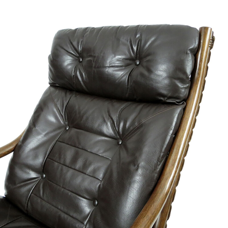Vintage Danish leather and bamboo lounge chair, 1960s