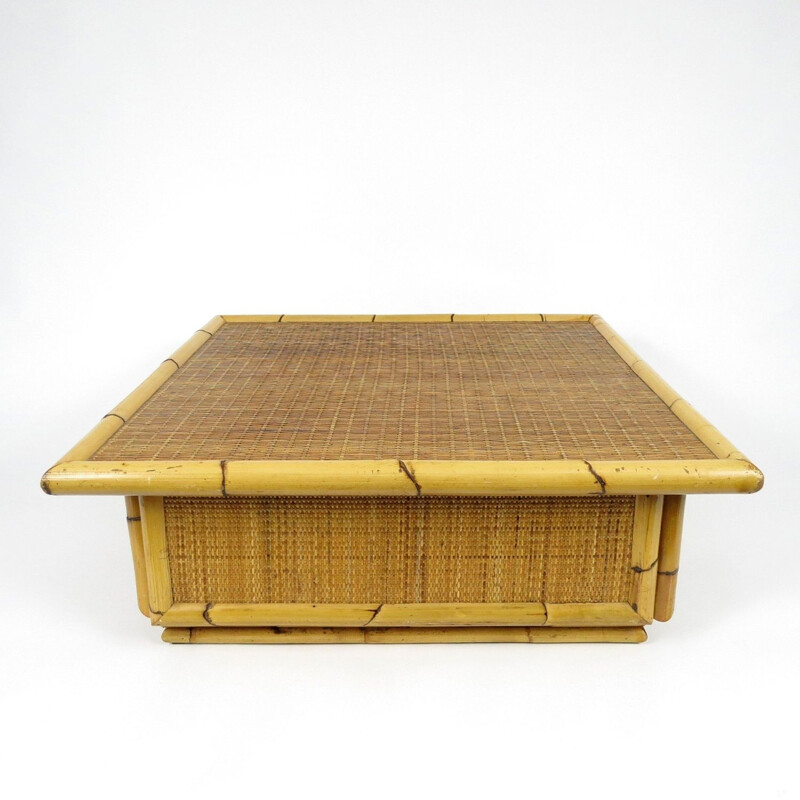 Mesa de centro vintage de bambú y ratán, 1970