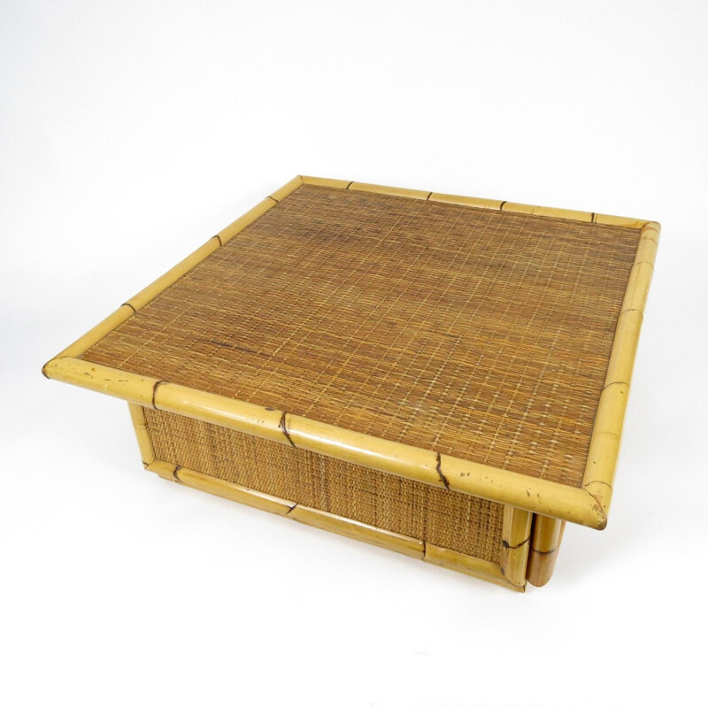 Tavolino vintage in bambù e rattan, 1970
