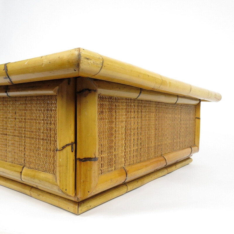 Vintage bamboo and rattan coffee table, 1970