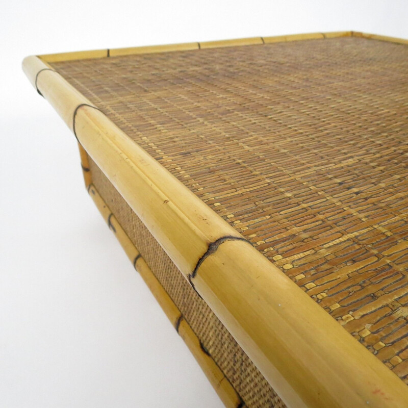 Mesa de centro vintage de bambú y ratán, 1970