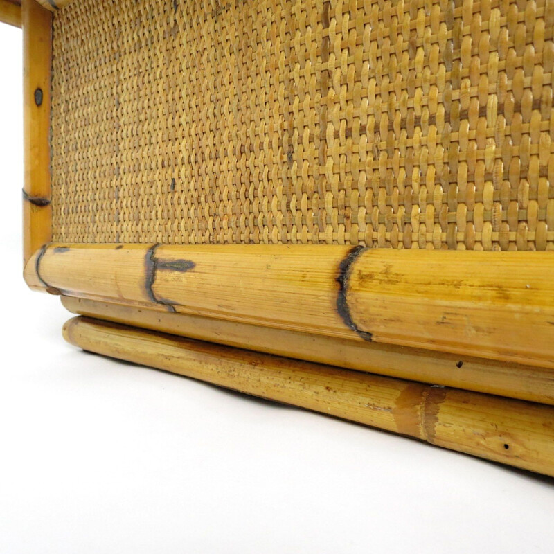 Mesa Vintage de bambu e café de rotim, 1970