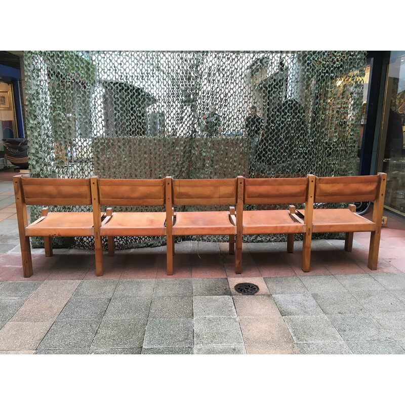 Vintage bench made for the Les Arcs tourist house by Pierre Chapo 1969