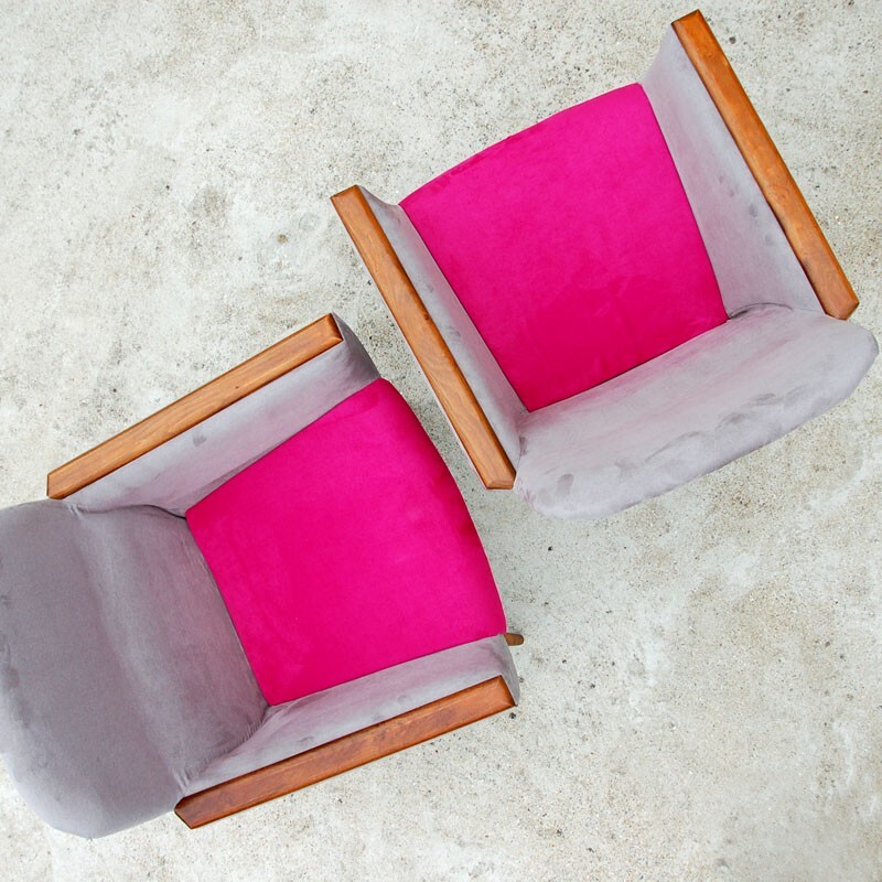Vintage grey and pink armchair - 1960s