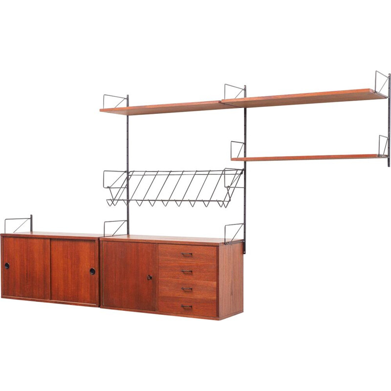 Vintage teak wall shelving system, 1960s