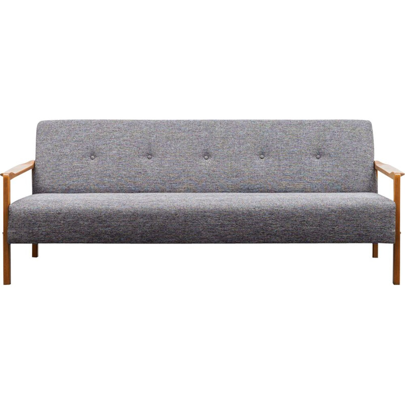 Vintage solid wood and fabric sofa, Scandinavian style, 1960s