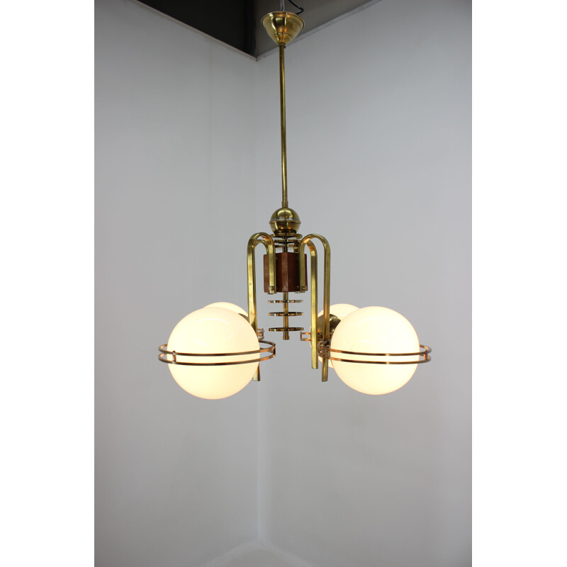 Art Deco brass vintage chandelier, 1930s