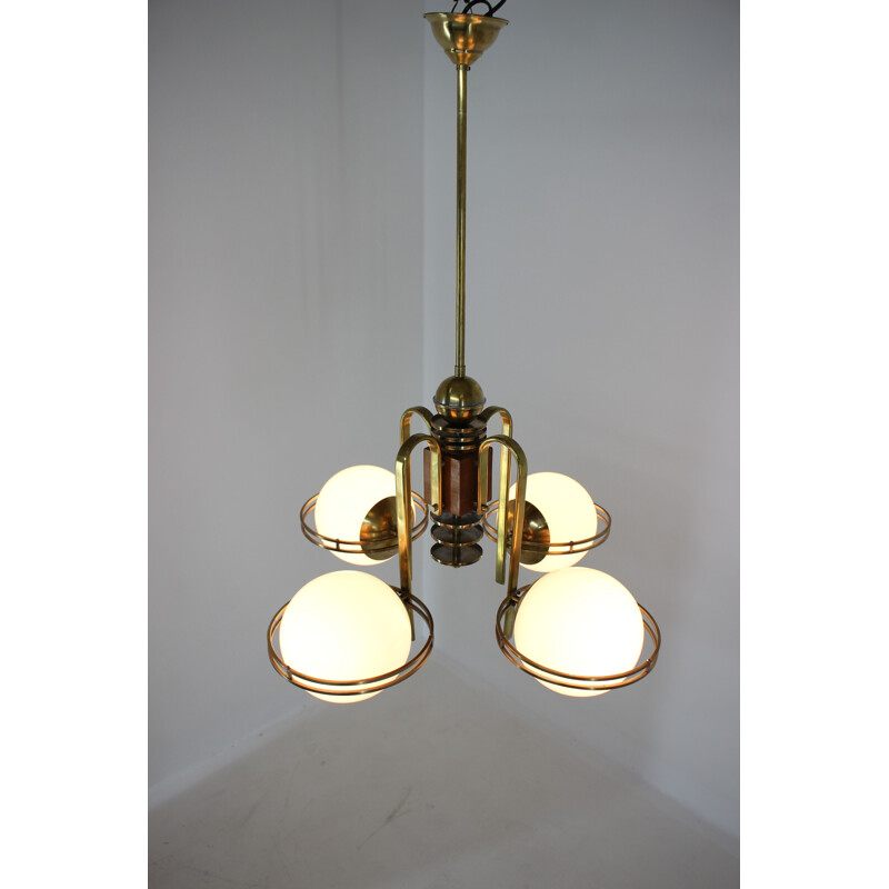 Art Deco brass vintage chandelier, 1930s