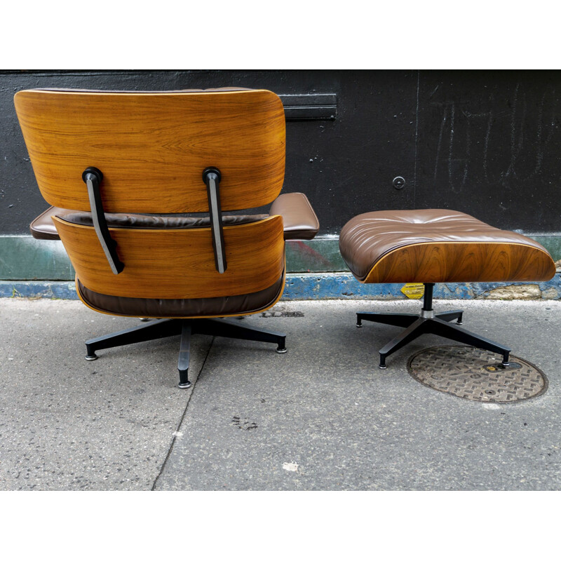 Eames brown vintage armchair and ottoman for Herman Miller US, 1970