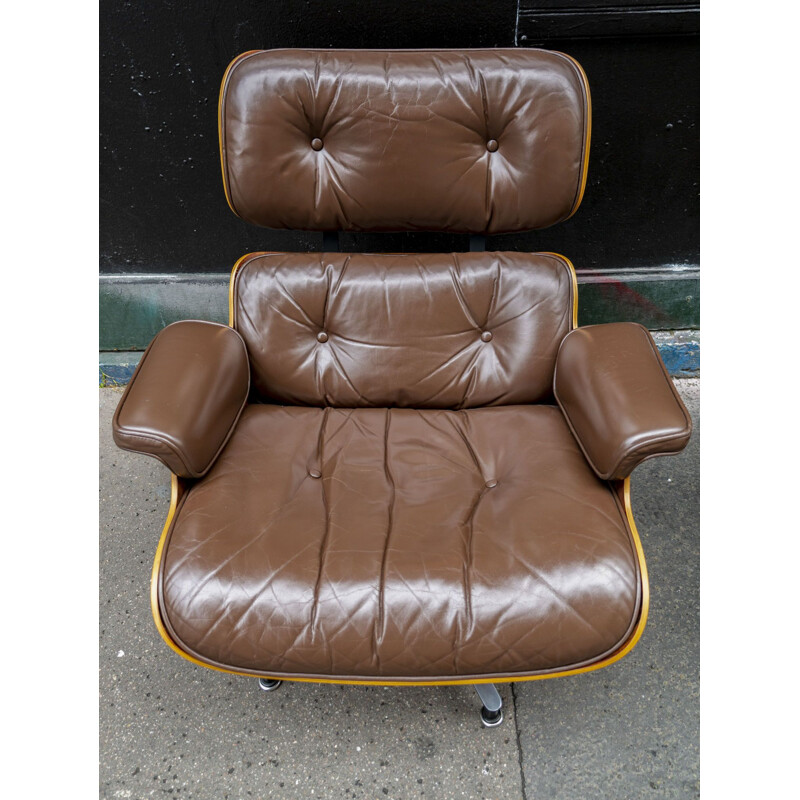 Eames brown vintage armchair and ottoman for Herman Miller US, 1970