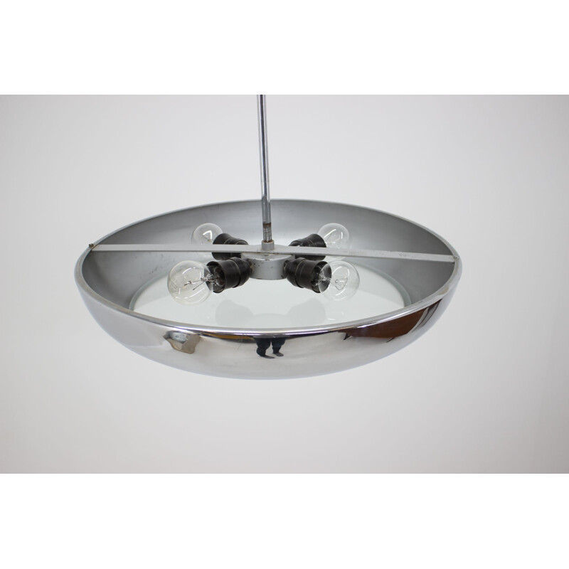 Chrome vintage pendant light UFO by Josef Hurka for Napako, 1930s